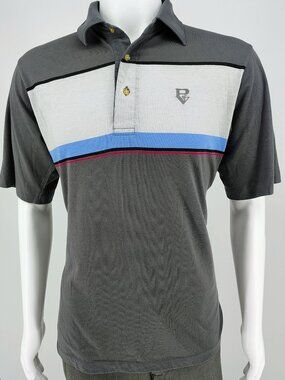 Vintage 1990s Made in Japan Aureus Striped Polycotton Golf Polo w/ Logo (Large)